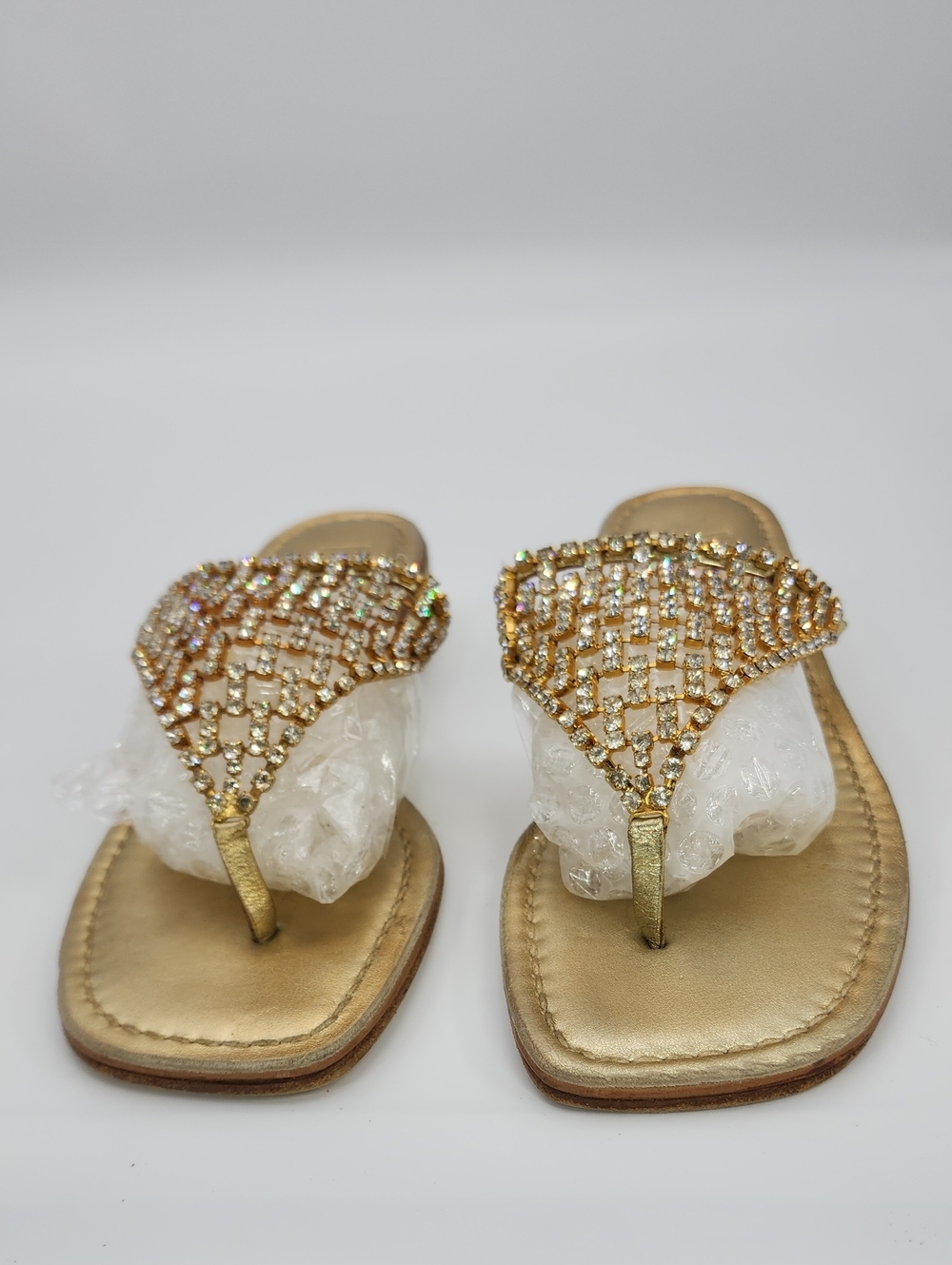 K.Jacques St. Tropez Gold Leather Crystal Embellished Sandals - Size 38